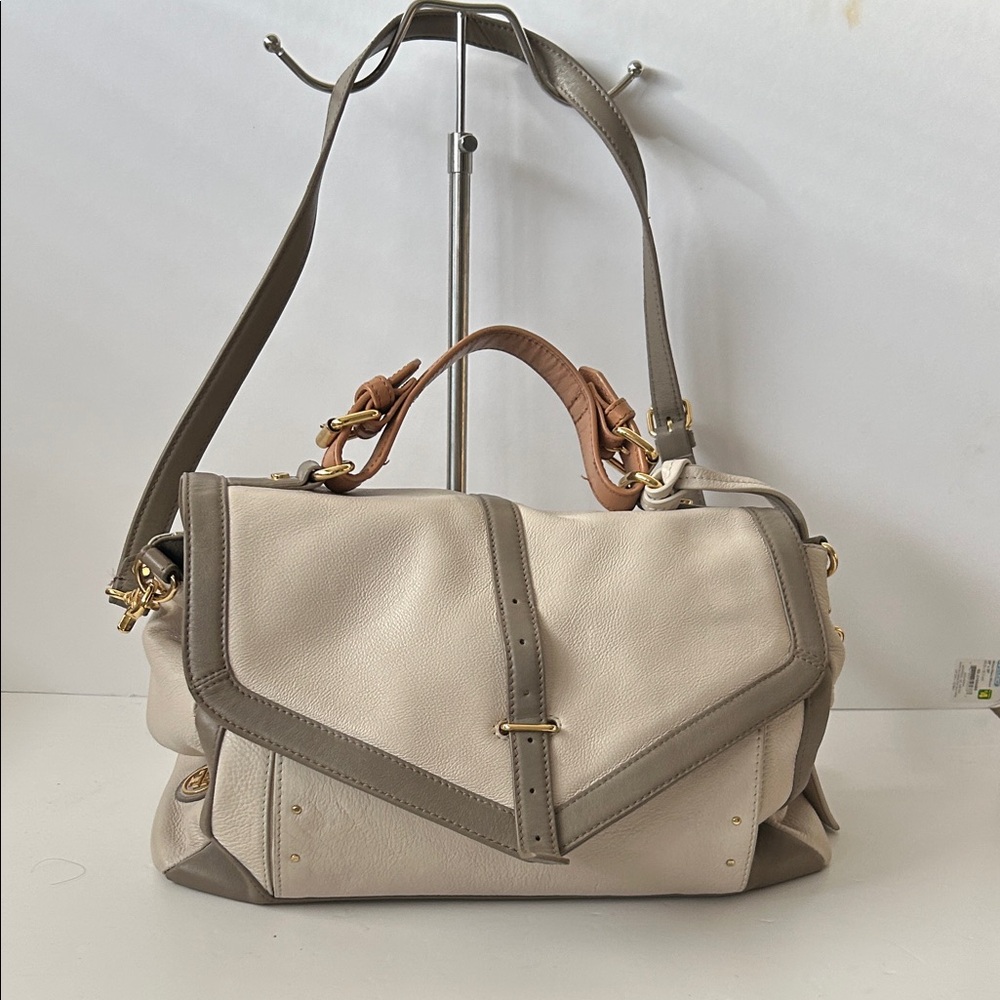 Tory Burch Cream and Tan Leather Shoulder Crossbody Bag Quiet Luxury Minimalist